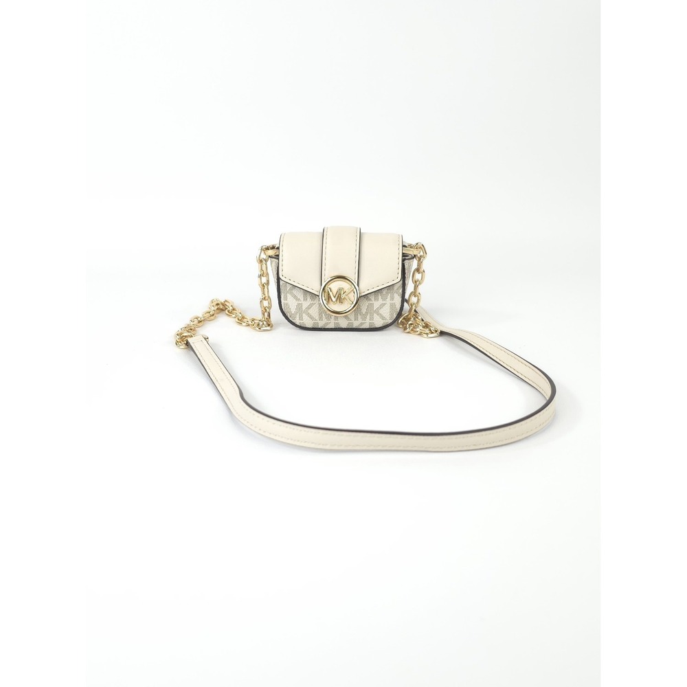 Michael Kors Carmen airpod case with strap Signature Cream Mini Bag